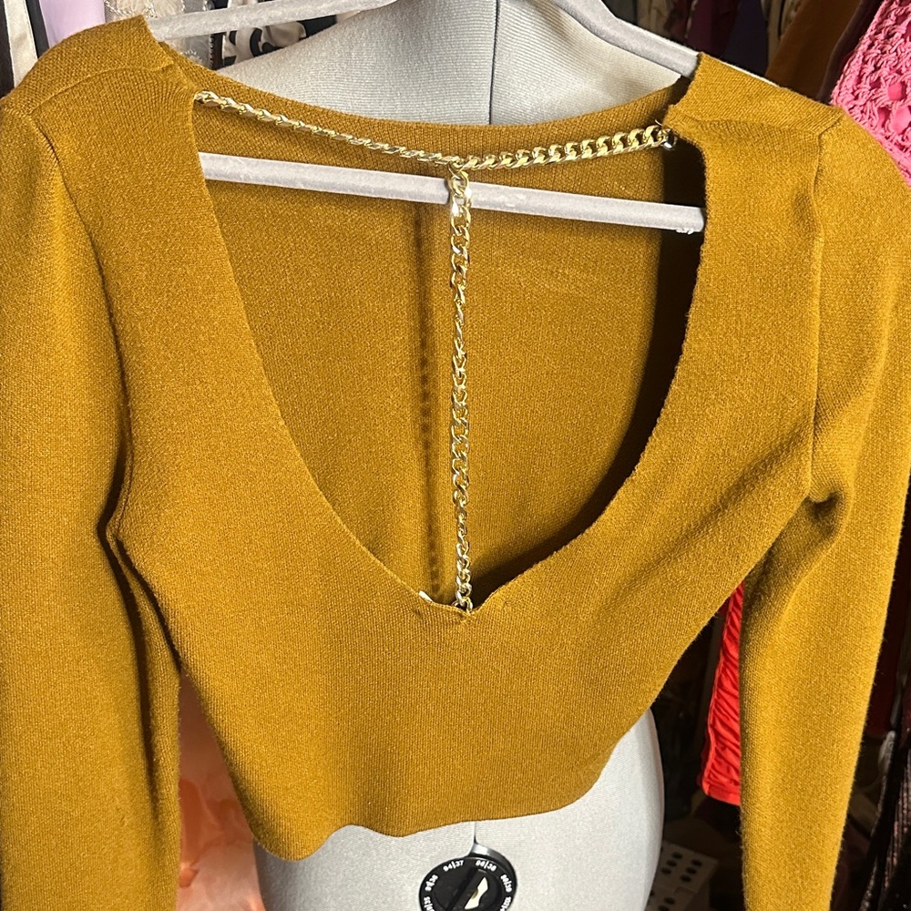Zara Mustard Crop Top with Chain Detail